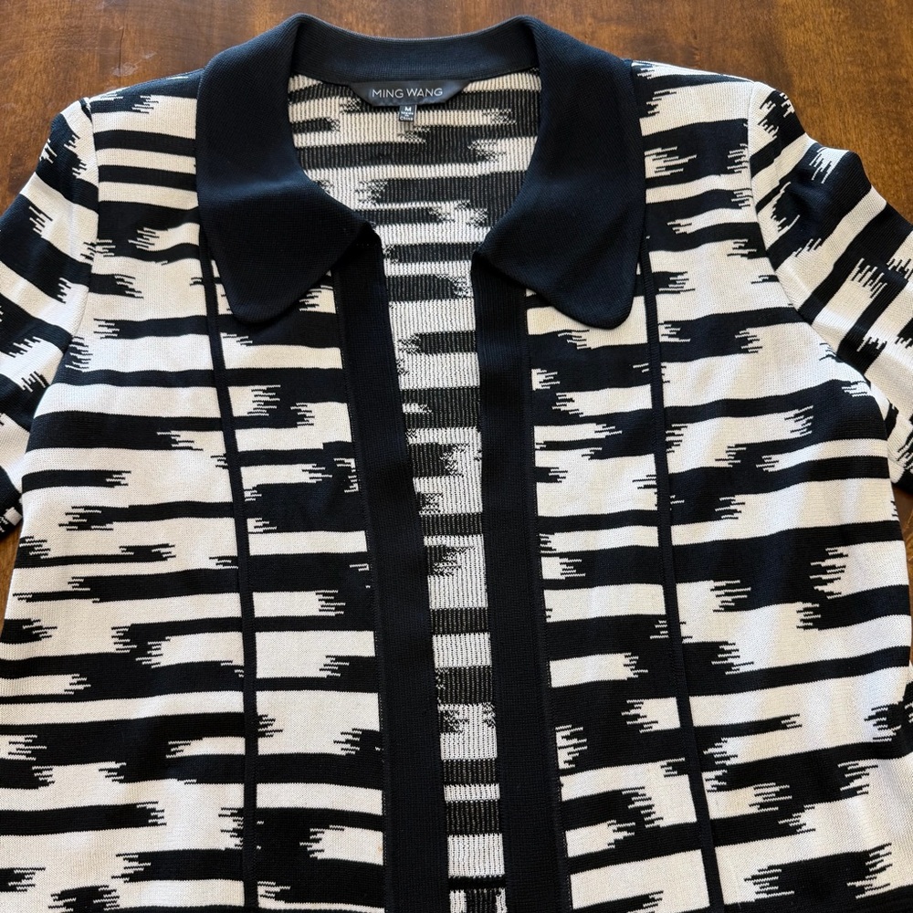 Women’s Ming Wang Black and White Open Front Cardigan Sweater M